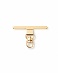 Gold metal T-bar with clasp on a white background